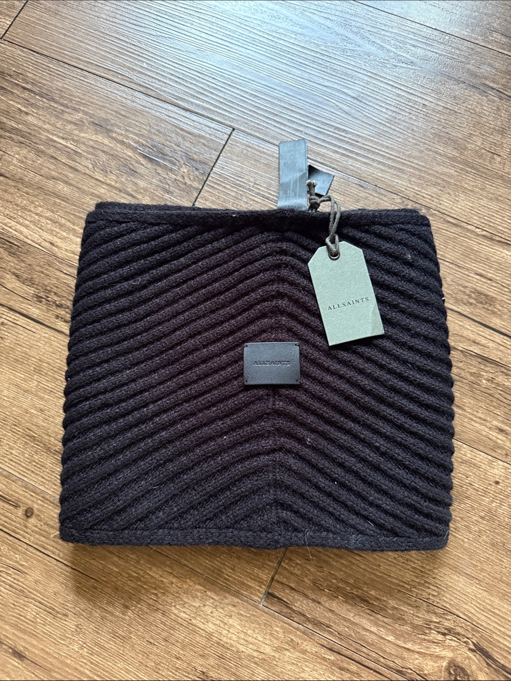 NWT Allsaints Rib Infinity Black Scarf Patch